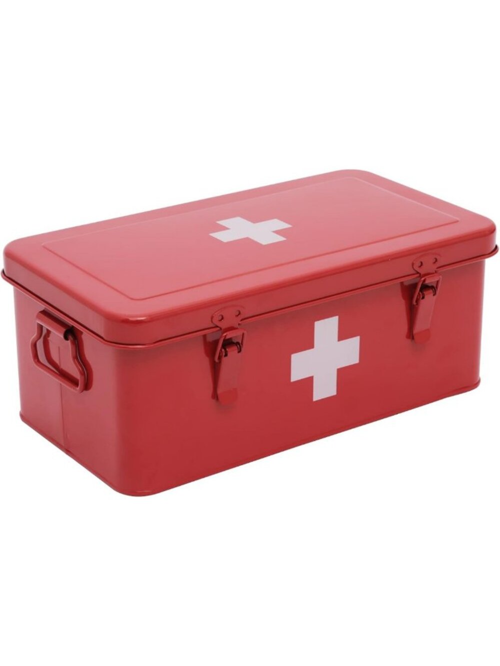 Red Metal First Aid Kit Storage Box with Safety Lock - Emergency Supplies Bin
